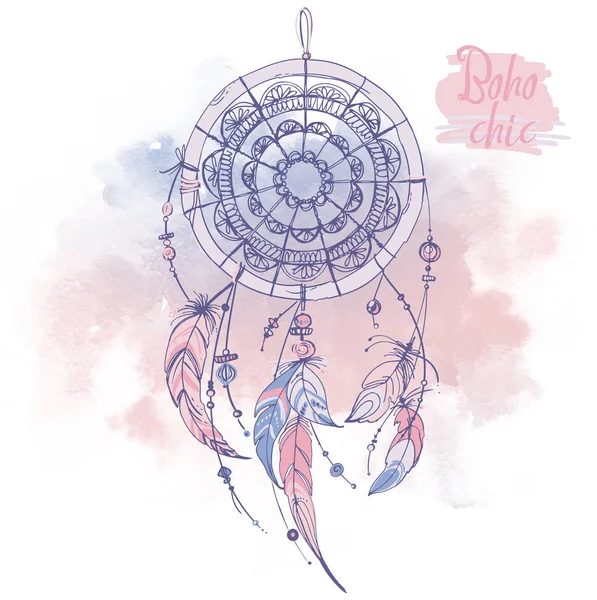 Handgetekende etnische dream catcher — Stockvector