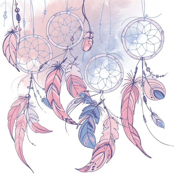 Handgetekende etnische dream catcher — Stockvector