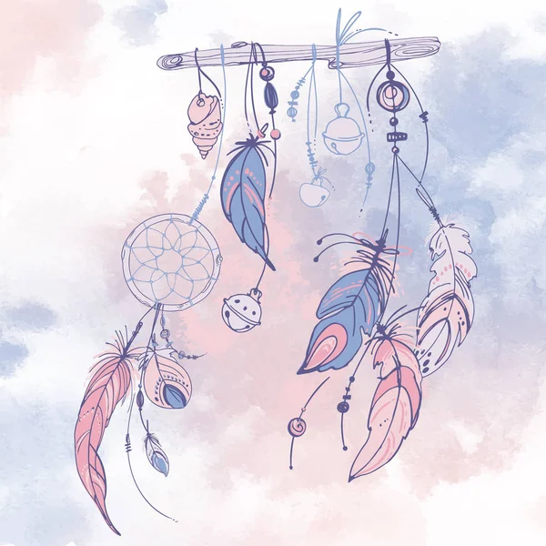 Handgetekende etnische dream catcher — Stockvector