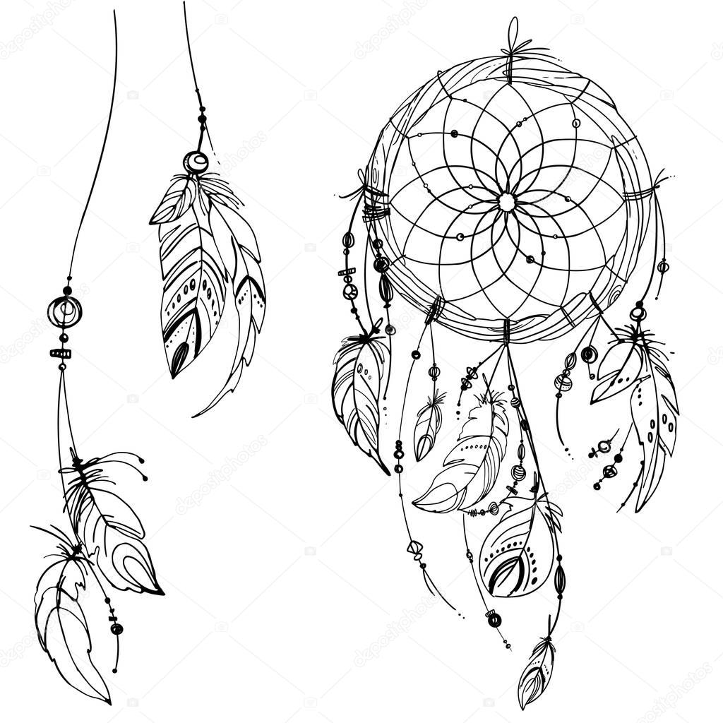 hand-drawn ethnic dream catcher