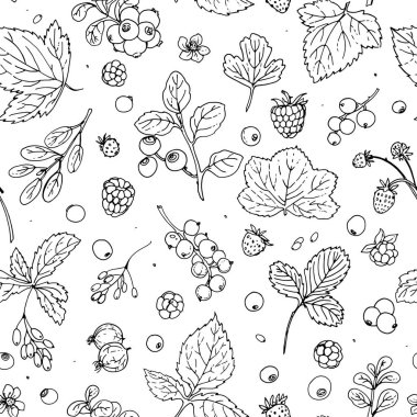 çilek çizilmiş ve yaprakları desen