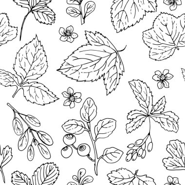 çilek çizilmiş ve yaprakları desen