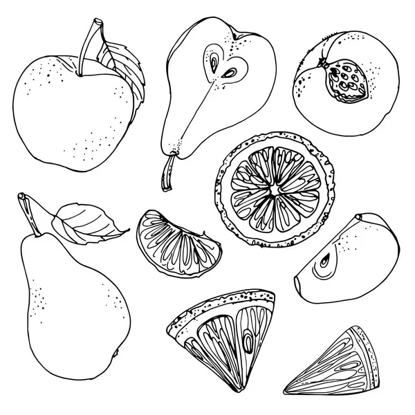 Ręcznie rysowane owoce zestaw — Wektor stockowy