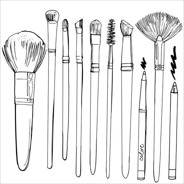 Handgetekende make-up borstels set — Stockvector