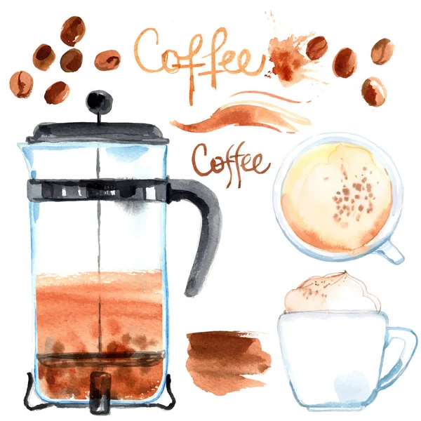 Handgezeichnete Kaffeekanne in Aquarell — Stockvektor