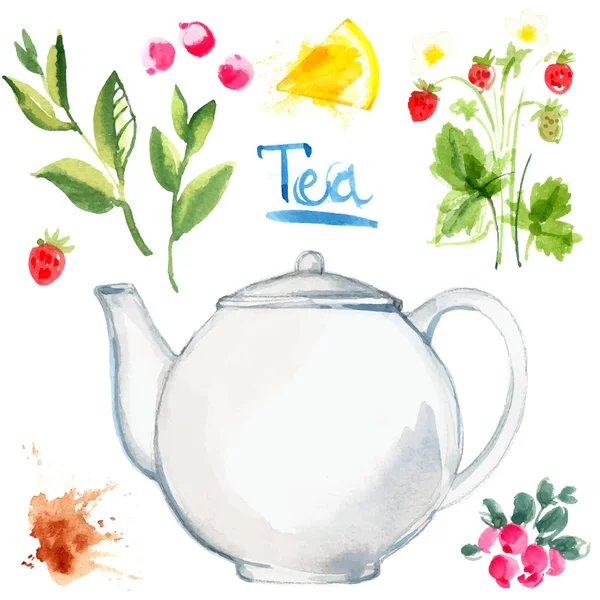 Handdrawn watercolor tea set Stock Vector Image by ©vaneevais.gmail