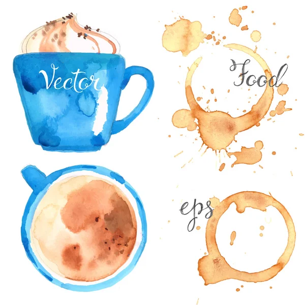 Set da caffè acquerello disegnato a mano — Vettoriale Stock