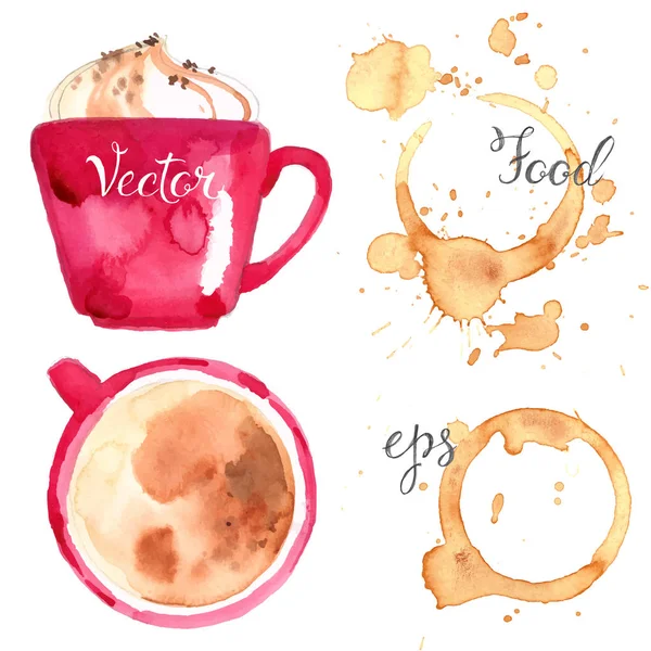 Hand-drawn watercolor coffee set — Stock Vector