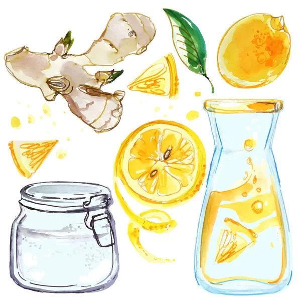 Limonade Aquarell Set — Stockvektor