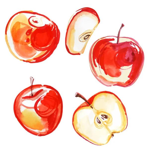 Manzanas watecolor conjunto — Vector de stock