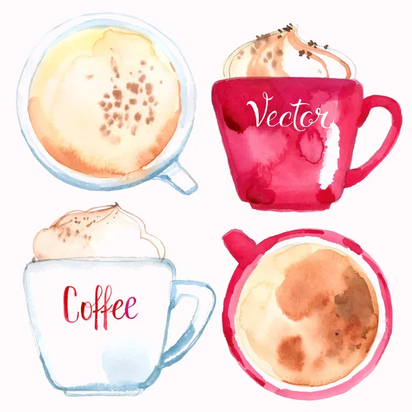 Hand-drawn watercolor coffee set — Stock Vector