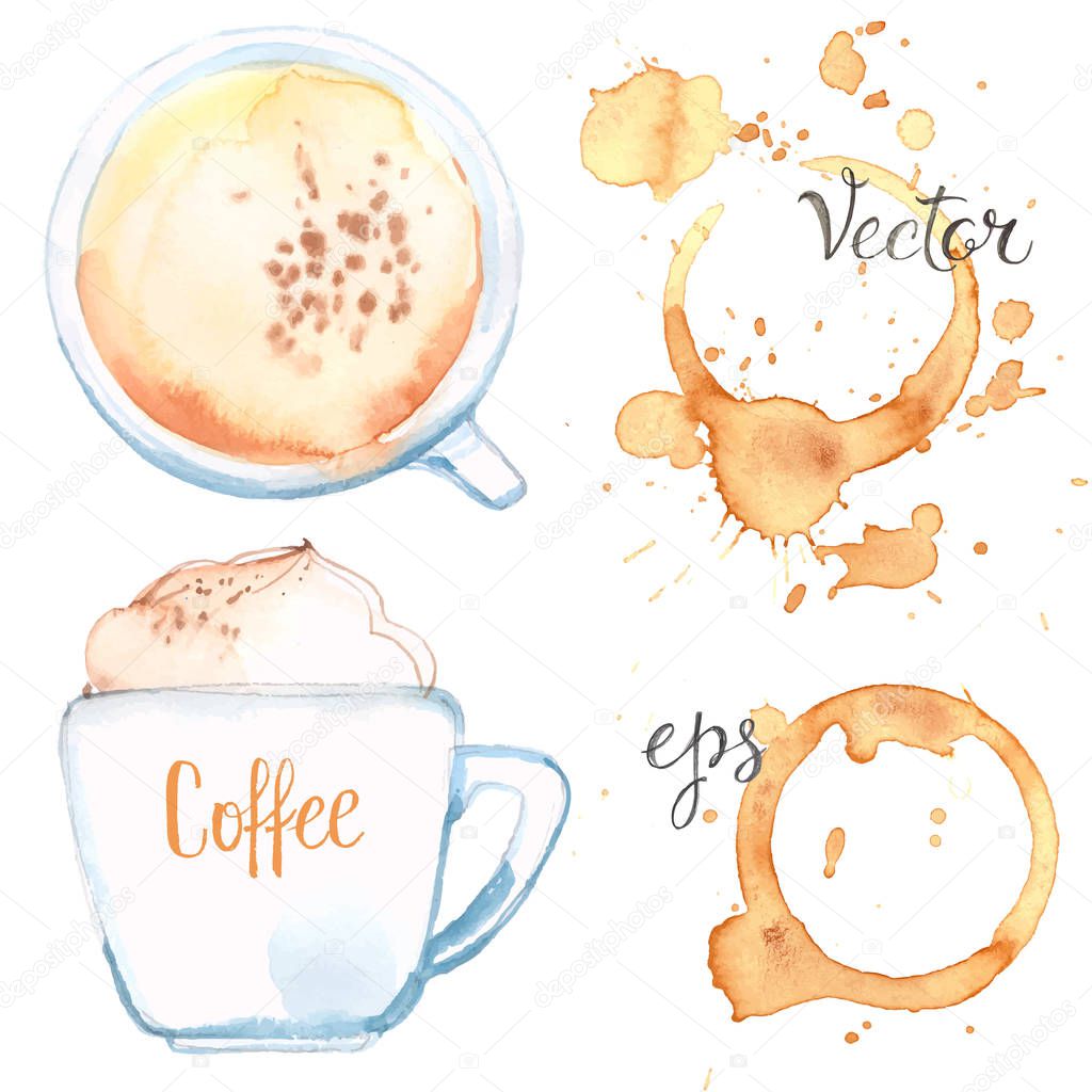 hand-drawn watercolor coffee set