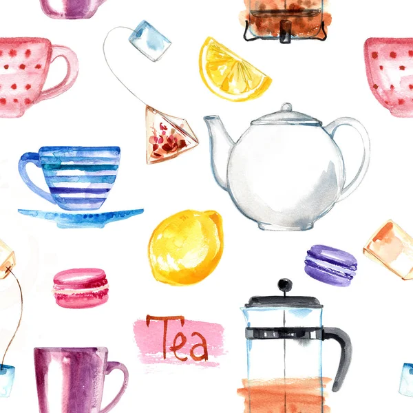 Pattern Coffee Painted Watercolors White Background Figure Ink Paper Tea — Stock Photo, Image