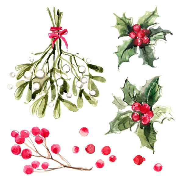 Weihnachtsschmuck Aus Den Zweigen Mit Aquarellen Auf Weißem Hintergrund Bemalt — Stockfoto