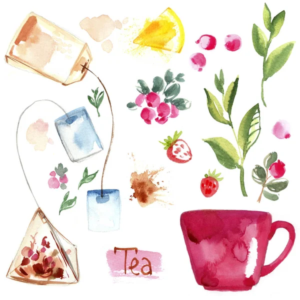 Tee Mit Aquarellen Auf Weißem Hintergrund Bemalt Tinte Auf Papier — Stockfoto