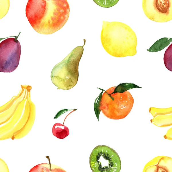 果物だ 食べ物の絵を描く パイナップル ザクロ リンゴ ライム キウイ バナナ レモン チェリー — ストック写真