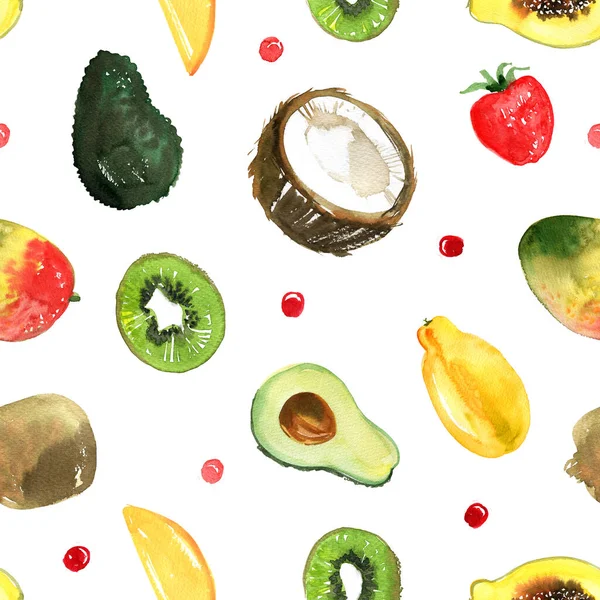 Frutas Desenho Das Tintas Comida Abacaxi Romã Maçã Limão Kiwi — Fotografia de Stock