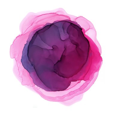 Sihirli mor desenli alkol mürekkebi. Beyaz arka planda soyut boya lekeleri. 