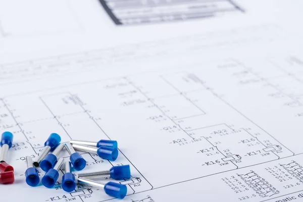 Electrical Schematics with Wire Pins — Stock Photo, Image