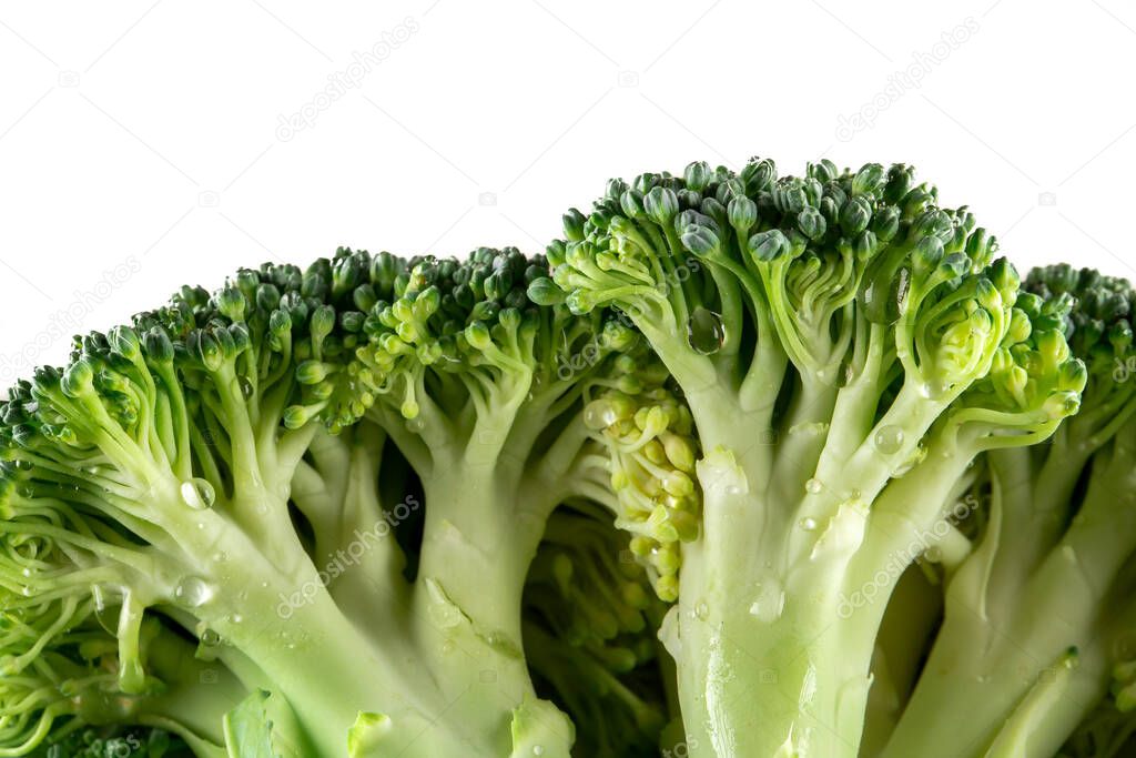 Macro view on ripe broccoli inflorescences isolated