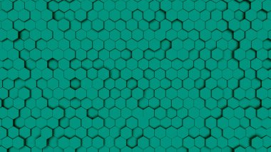 Yeşil altıgen hücre dikişsiz desen, tarak deseni. Üç boyutlu illüstrasyon. Arkaplan