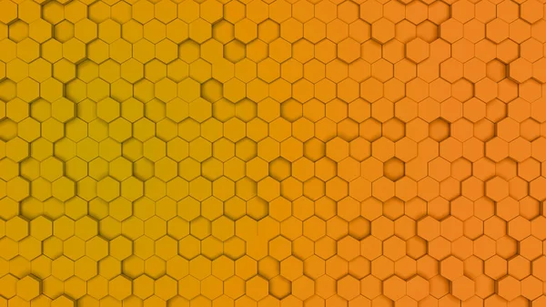 Gradien röd och orange Hexagonal cell sömlös mönster, kamma konsistens. 3D-illustration. Bakgrundsbelysning — Stockfoto