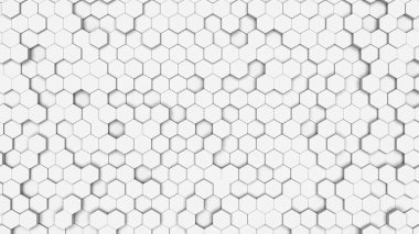 Beyaz altıgen hücre dokusu. Beyaz arka planda bal peteği. İzometrik geometri. Üç boyutlu illüstrasyon. desen soyut