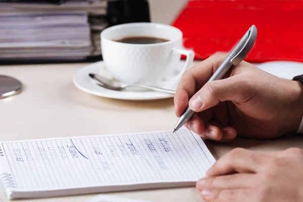 stock image Working in office male hand writing in a notebook 