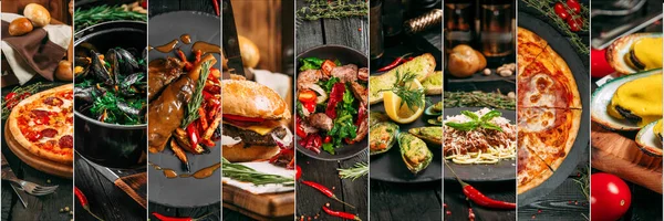 Çeşitli gurme İtalyan yemekleri kolaj menüsü tasarımı