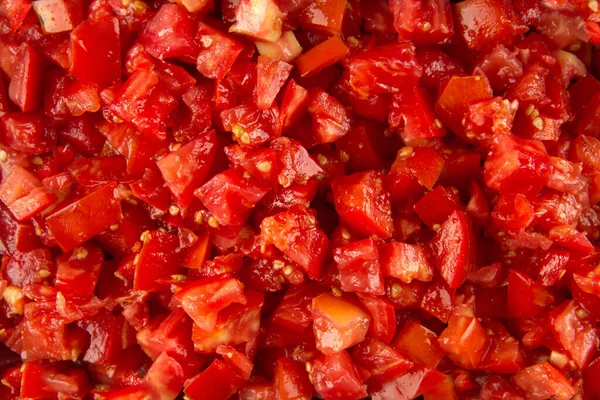 Tekstura zbliżeniowa na posiekanych dojrzałych pomidorach — Zdjęcie stockowe