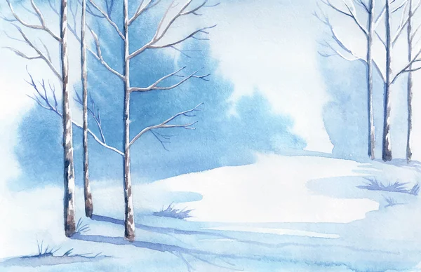 Winterlandschaft. Aquarell Landschaft Illustration. Weihnachten — Stockvektor