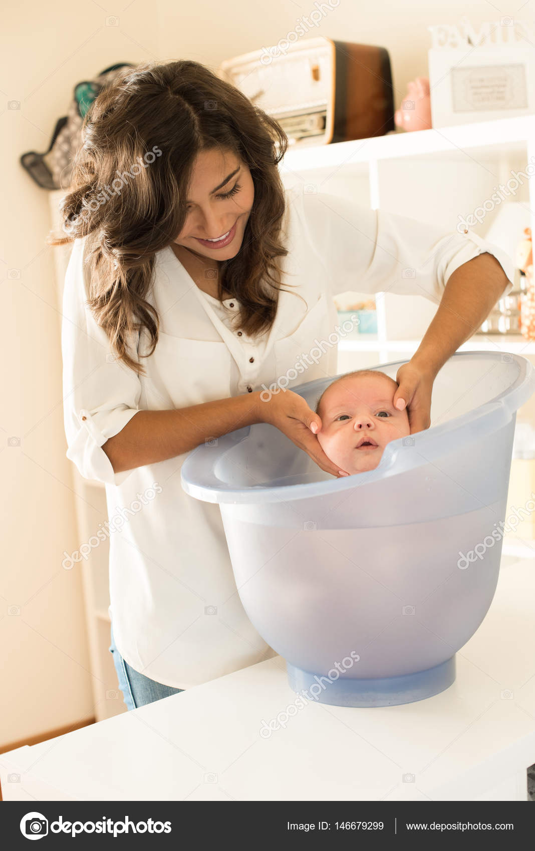 Mother Washing Baby In Bath Tub Stock, How To Clean Baby Bathtub