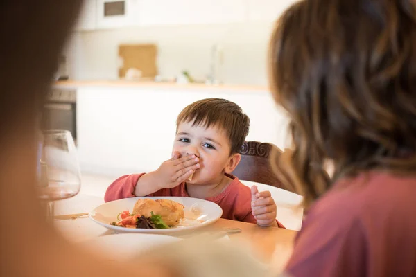 Young Family Little Child Sitting Together Lunch Stock Picture