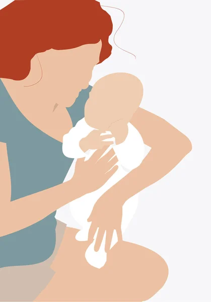 Illustration Mother Holding Her Newborn Baby Arms Trendy Minimal Portrait — Stock Photo, Image