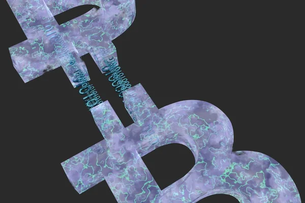 Bitcoin bağlantısı, yüksek çözünürlükte 3d render olarak gösterilen bir blockchain işareti kavramsal çizimi