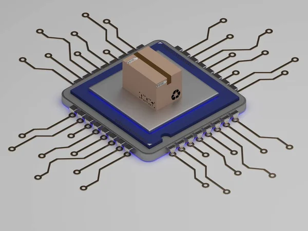 Akıllı teslim kutusunda gerçekçi cpu simgesi 3d render