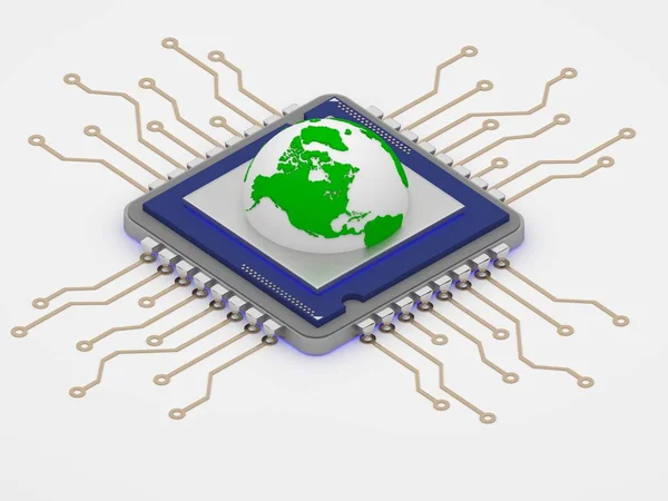 eco world globe on cpu smart green technology 3d render