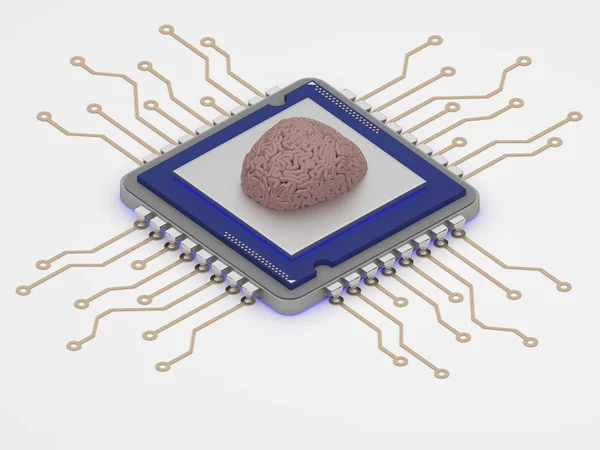 Smart technology brain on cpu 3d render — Stock Photo, Image