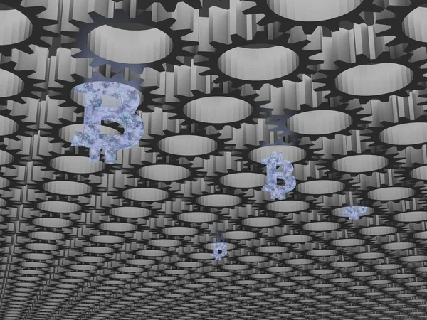 Bazı Bitcoin madencilik ekipmanları 3d render