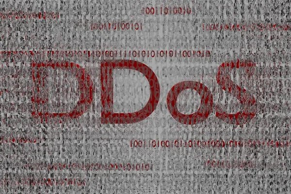 Червоний текст ddos бінарної хмари заражений код 3d візуалізації фону Стокове Зображення
