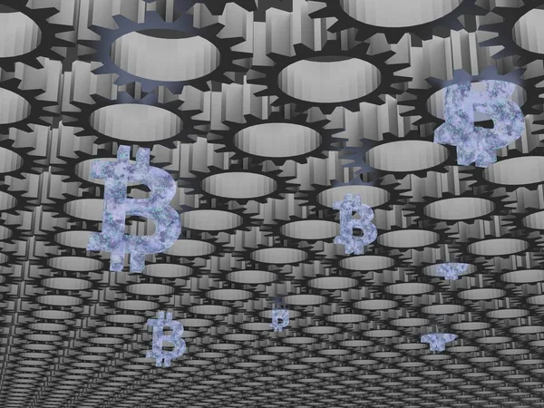 Bitcoin εξόρυξης γέννηση gear έννοια 3d καθιστούν Εικόνα Αρχείου