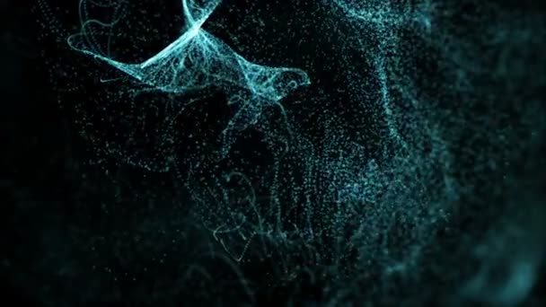 Abstrakter Partikelhintergrund, 3D-Rendering mit Schärfentiefe, Glühen und Randomisieren von Elementen. Neuralink — Stockvideo