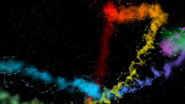 En stjärna sökväg som anges av en regnbåge kedja med en mättad norra aurora. filmiska bakgrund. sömlös loop. — Stockvideo