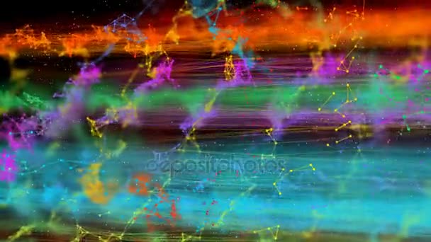 Farbige kosmische Wechselwirkungen von Teilchen. filmischer Hintergrund. nahtlose Schleife. — Stockvideo