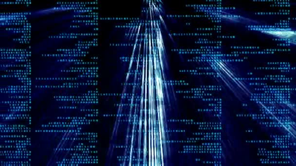 Linhas azuis de código binário e brilho. fundo cinematográfico . — Vídeo de Stock