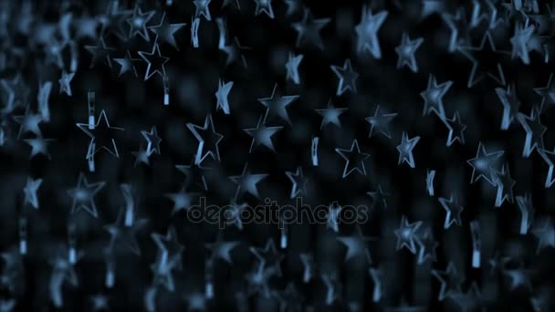 Блакитні скляні зірки на темному фоні літають у космосі. безшовна петля . — стокове відео