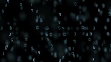 Mavi numaraları uzayda uçmak. alan derinliği. İş background.seamless döngü.