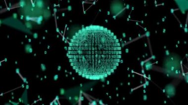 dijital bir gezegen ve onun çevresindeki işlemleri. Sinematografik arka plan. sorunsuz döngü.