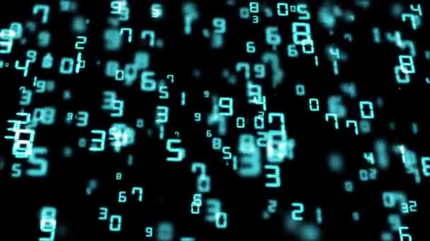 les chiffres bleus volent dans une certaine direction. fond cinématographique. boucle transparente .
