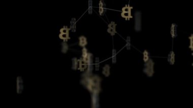 Animasyon dijital alanda bitcoin simgesiyle soyut veri. Küresel iş zemin. Animasyon sorunsuz döngü.